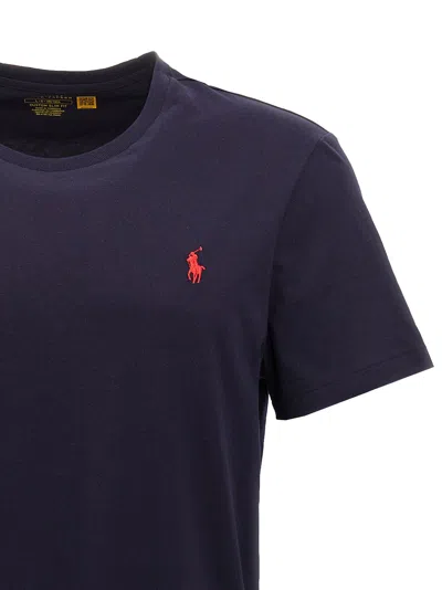 Polo Ralph Lauren Blue Crewneck T-shirt With Pony Embroidery On The Front In Animal Print