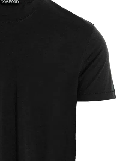 Tom Ford Black Basic Crewneck T-shirt With Tonal Stitching In Cotton Blend Man In Black