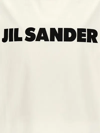 Jil Sander Men White Crewneck Sweatshirt With Contrasting Logo Print At The Front In Cotton Man In White/black