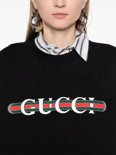 Shop Gucci Logo Cotton Hoodie In Black