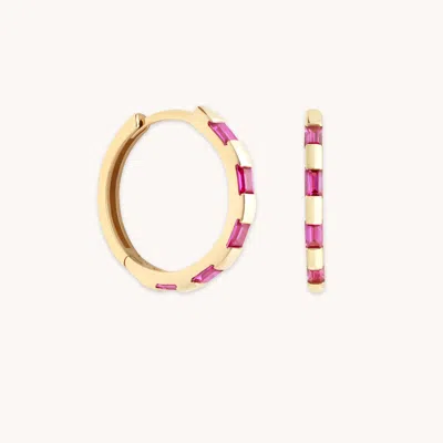 Astrid &amp; Miyu Pink Sapphire Baguette Hoops In Solid Gold