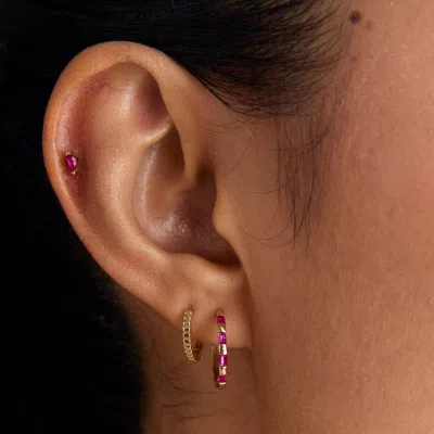 Astrid &amp; Miyu Pink Sapphire Baguette Hoops In Solid Gold