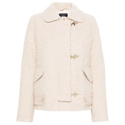 Fay Textured Wool Jacket With Classic Collar In Beige