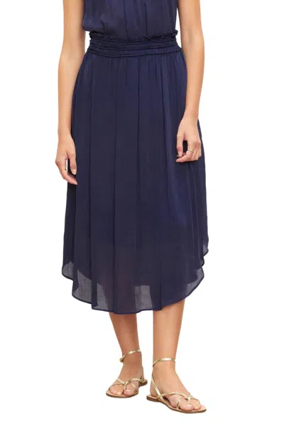 Velvet By Graham & Spencer Crinkled Viscose Midi Skirt In Navy In Blue