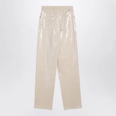 Golden Goose Trousers With Transparent Sequins Écru In Cream