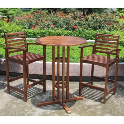 International Caravan Highland Bar Height Set Of Three Bistro Set, Stain