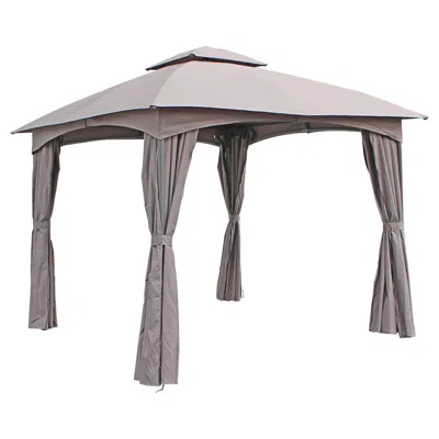 International Caravan St. Kitts 10-foot Steel Dome-top Gazebo With Curtains, Grey