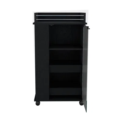 Depot E-shop Lansing Bar Cart With Glass Door, 2-side Shelves And Casters, Black