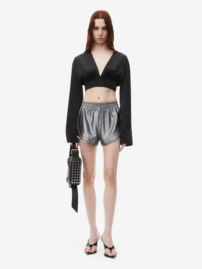 Shop Alexander Wang Cropped Satin Top In Deep V Neckline