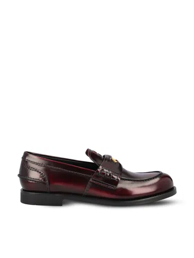 Miu Miu Leather Heeled Penny Loafers In Purple