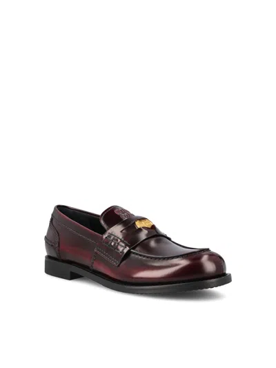 Miu Miu Leather Heeled Penny Loafers In Purple