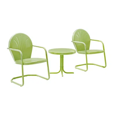 Crosley Furniture Griffith 3pc Outdoor Metal Armchair Set Key Lime Gloss - Side Table & 2 Chairs
