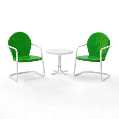 Crosley Furniture Griffith 3pc Outdoor Metal Armchair Set Kelly Green Gloss/white Satin - Side Table & 2 Chairs