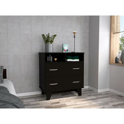 Depot E-shop Stamford Two Drawer Dresser, Four Legs, Two Open Shelves, Countertop-black, For Living