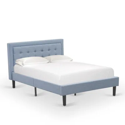 East West Furniture Fnf-11-f Platform Full Bed Frame - Denim Blue Linen Fabric Upholestered Bed Headboard With Button Tu
