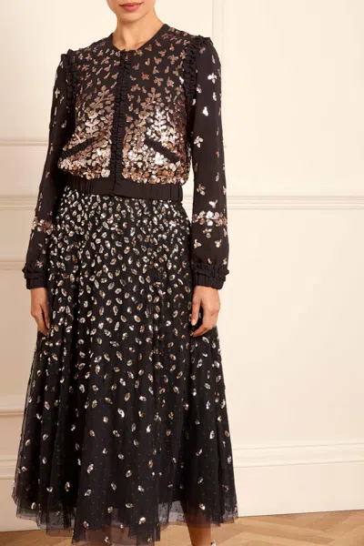 Needle & Thread Needle And Thread Womens Graphite Caramel Fern Sequin-embellishment Slim-fit Woven Jacket In Black