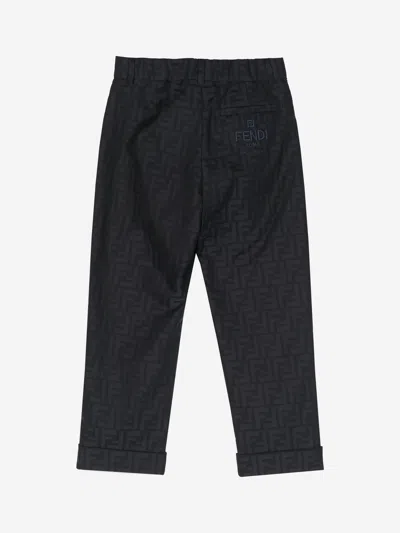 Fendi Boys Ff Jacquard Trousers In Blue