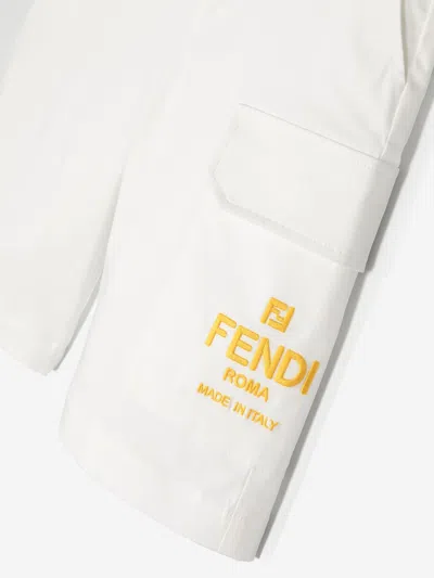 Fendi Boys Logo Cargo Shorts In White