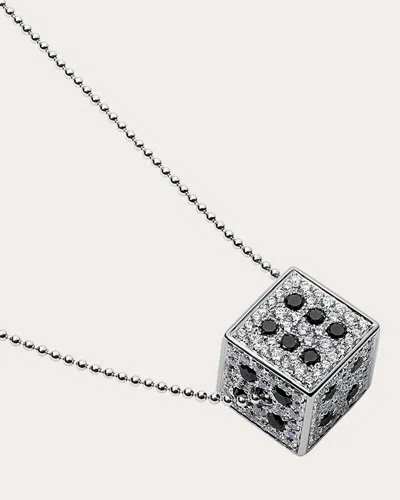 Elior 18k White Gold White Diamond Dice Pendant In Silver