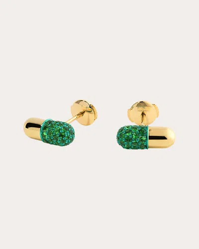 Elior 18k Yellow Gold Pill Stud Earrings With Green Tsavorite Garnets In Green