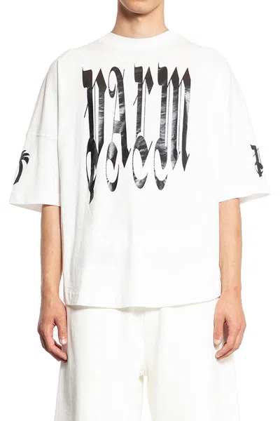 Shop Palm Angels Short Sleeves In Off White/black