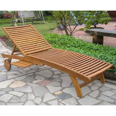International Caravan Acacia Chaise Lounge With Pull Out Tray