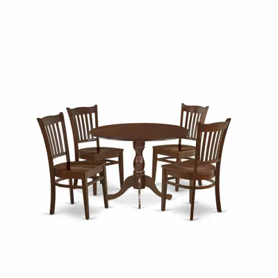 East West Furniture Dmgr5-mah-w 5 Piece Dropleaf Kitchen Dining Table Set - Mahogany Small Kitchen Table And 4 Dining Ro