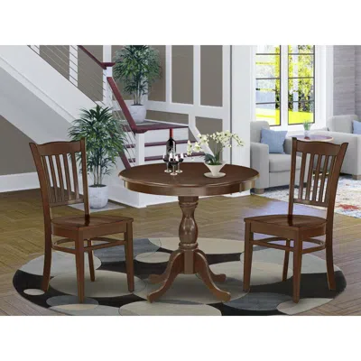 East West Furniture Amgr3-mah-w 3 Piece Dining Room Table Set - 1 Dining Table And 2 Mahogany Dining Chairs - Mahogany F