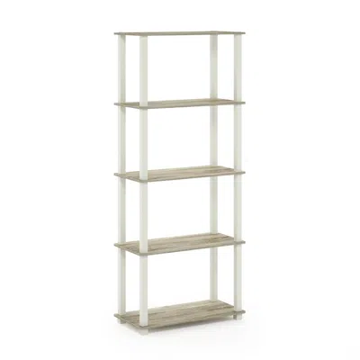 Furinno Turn-s-tube 5-tier Multipurpose Shelf Display Rack With Square Tubes, Sonoma Oak/white