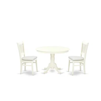 East West Furniture - Hlva3-lwh-c - 3-piece Dining Table Set- 2 Kitchen Chairs And Modern Kitchen Table - Linen Fabric S