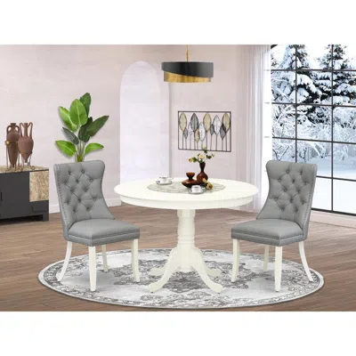 East West Furniture 3 Piece Kitchen Table & Chairs Set Contains A Round Dining Table With Pedestal