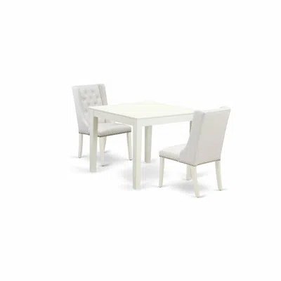 East West Furniture Oxfo3-lwh-44 3-pc Kitchen Dining Room Set Includes 1 Modern Kitchen Table And 2 Light Grey Linen Fab
