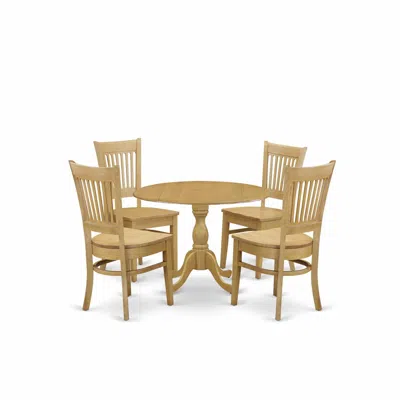 East West Furniture Dmva5-oak-w 5 Piece Dining Room Set - Oak Wood Dining Table And 4 Oak Wooden Dining Chairs For Dinin