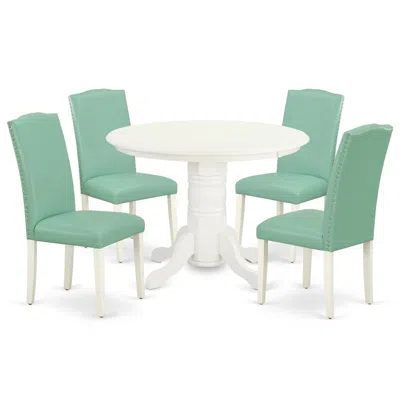 East West Furniture Dining Room Set Linen White, Shen5-lwh-57