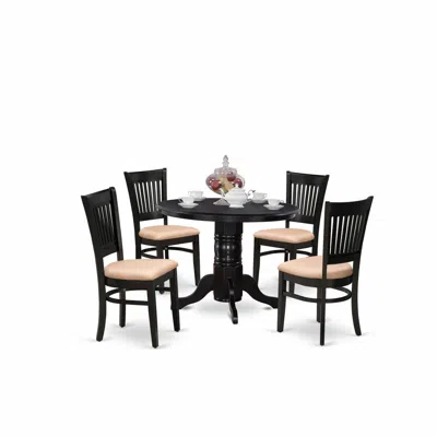 East West Furniture - Shva5-blk-c - 5-pc Kitchen Dining Set- 4 Modern Dining Room Chair And Round Kitchen Table - Linen 