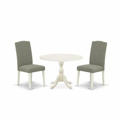 East West Furniture Dmen3-lwh-06 3 Piece Dinette Sets Contains 1 Drop Leaves Wooden Table And 2 Dark Shitake Linen Fabri