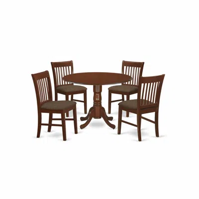 East West Furniture Dlno5-mah-c 5 Pc Small Kitchen Table Set-round Table And Dinette Chairs