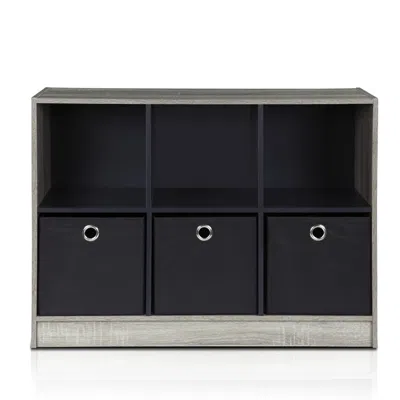 Furinno Basic 3x2 Bookcase Storage W/bins, French Oak Grey/black