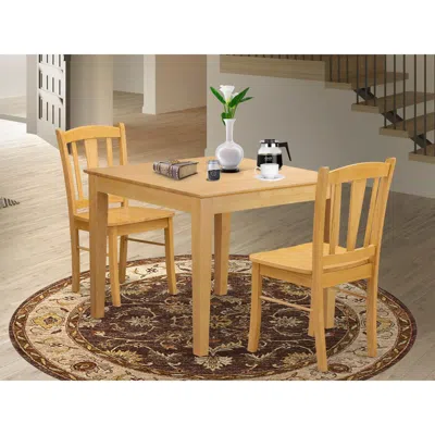 East West Furniture Oxdl3-oak-w - 3-piece Kitchen Dining Set- 2 Kitchen Chairs And Modern Dining Room Table - Wooden Sea