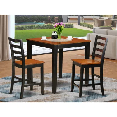 East West Furniture 3 Pc Counter Height Table And Chair Set - Kitchen Table And 2 Kitchen Chairs.