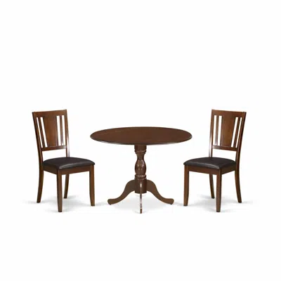 East West Furniture Dmdu3-mah-c 3 Piece Mid Century Dining Set Consists Of 1 Drop Leaves Wooden Dining Table And 2 Mahog