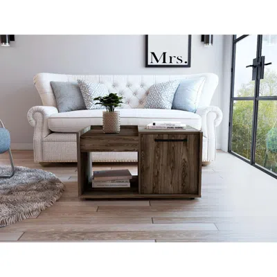 Depot E-shop Ambar Coffee Table, One Open Shelf, One-door Cabinet, Countertop- Dark Walnut, For Livi