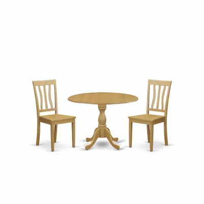 East West Furniture Dman3-oak-w 3 Pc Dining Room Set Set - Dropleaf Dinner Table And 2 Oak Wooden Chairs For Dining Room