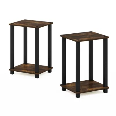 Furinno Simplistic End Table, Small, Set Of 2, Amber Pine/black
