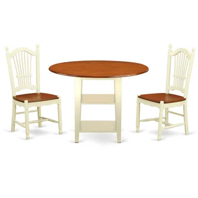 East West Furniture Dining Room Set Buttermilk & Cherry, Sudo3-bmk-w
