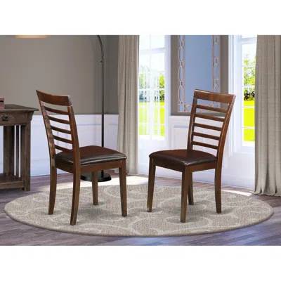 East West Furniture Milan Kitchen Chair With Faux Leather Seat - Mahogany Finish, Set Of 2