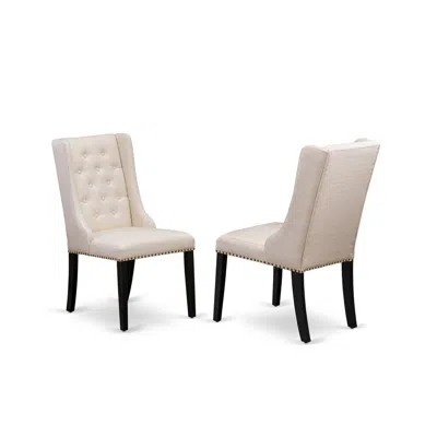 East West Furniture Fop1t01 Dining Padded Chairs - Cream Linen Fabric Kitchen Parson Chairs And Button Tufted Back With 