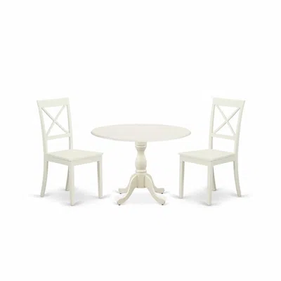East West Furniture Dmbo3-lwh-w 3 Piece Dinning Room Table Set Consists Of 1 Drop Leaves Dining Room Table And 2 Linen W