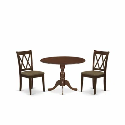 East West Furniture Dmda3-mah-c 3 Piece Dining Table Set Includes 1 Drop Leaves Dining Room Table And 2 Mahogany Linen F