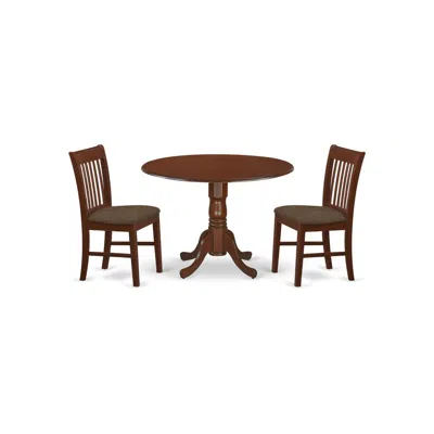 East West Furniture Dlno3-mah-c 3 Pc Small Kitchen Table Set-round Kitchen Table And 2 Chairs